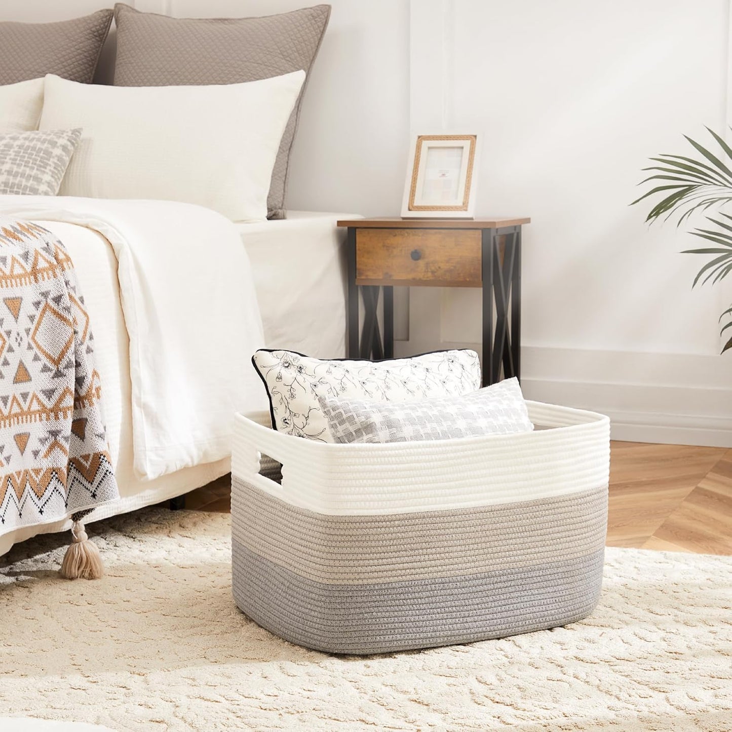 Blanket Basket,Rectangle Woven Baskets for Storage,30L Laundry Basket for Decorative Nursery Blanket,Toys,Dirty Clothes and Magazine in Shelves,Baby Room,and Living Room