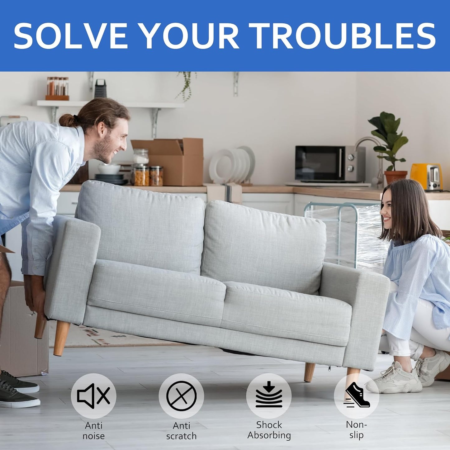 Non Slip Furniture Pads, 5" x 120" Rubber Furniture Pads Anti Skid Pads Non Slip Self Adhesive Cuttable Rubber Tape Strip Roll for Protecting Hardwood Floors Chair Wall Protector - Black