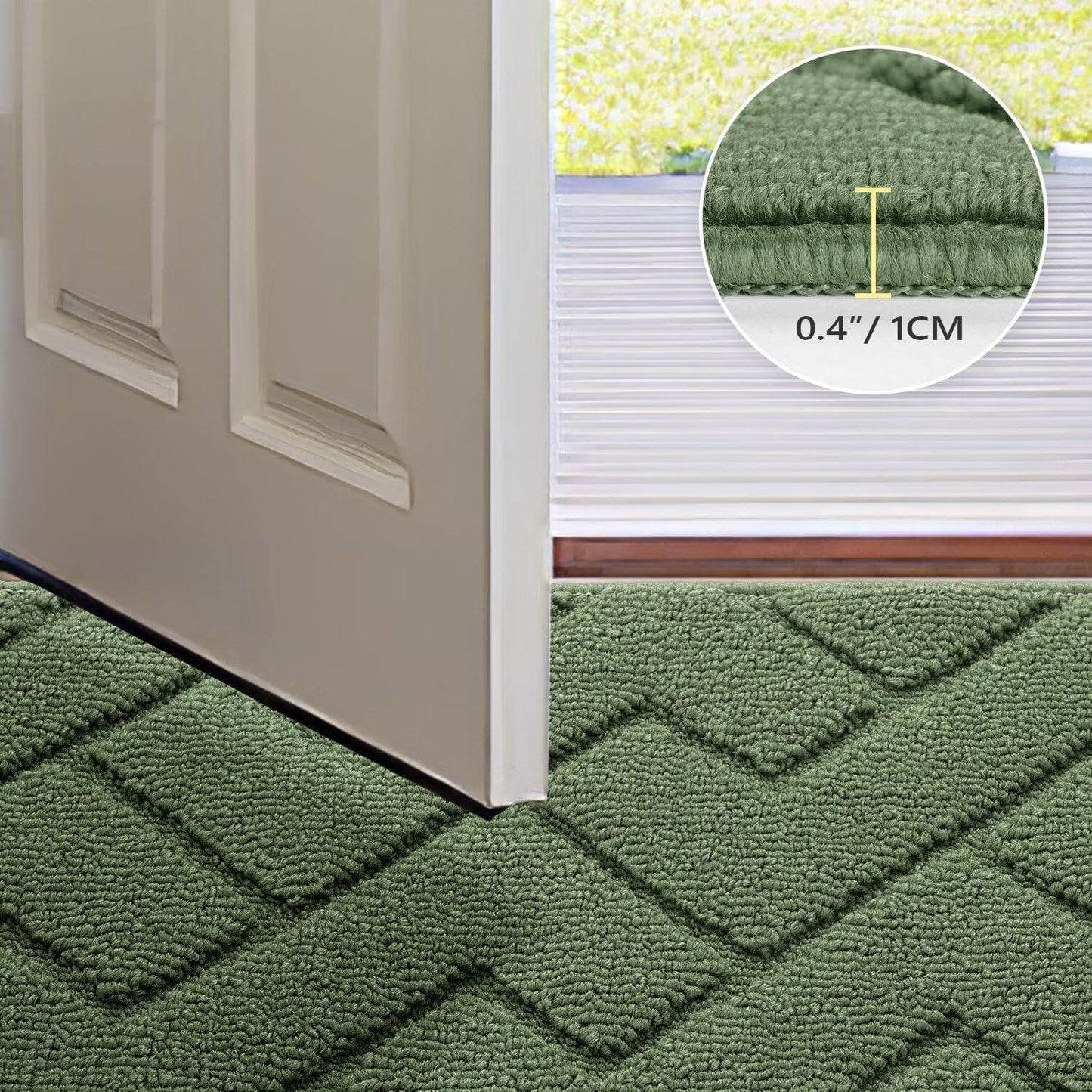 hicorfe Indoor Doormat,Front Back Door Mat Rubber Backing Non Slip Door Mats 20"x48" Absorbent Resist Dirt Entrance Doormat Inside Floor Mats for Entryway Washable Low-Profile(Green)