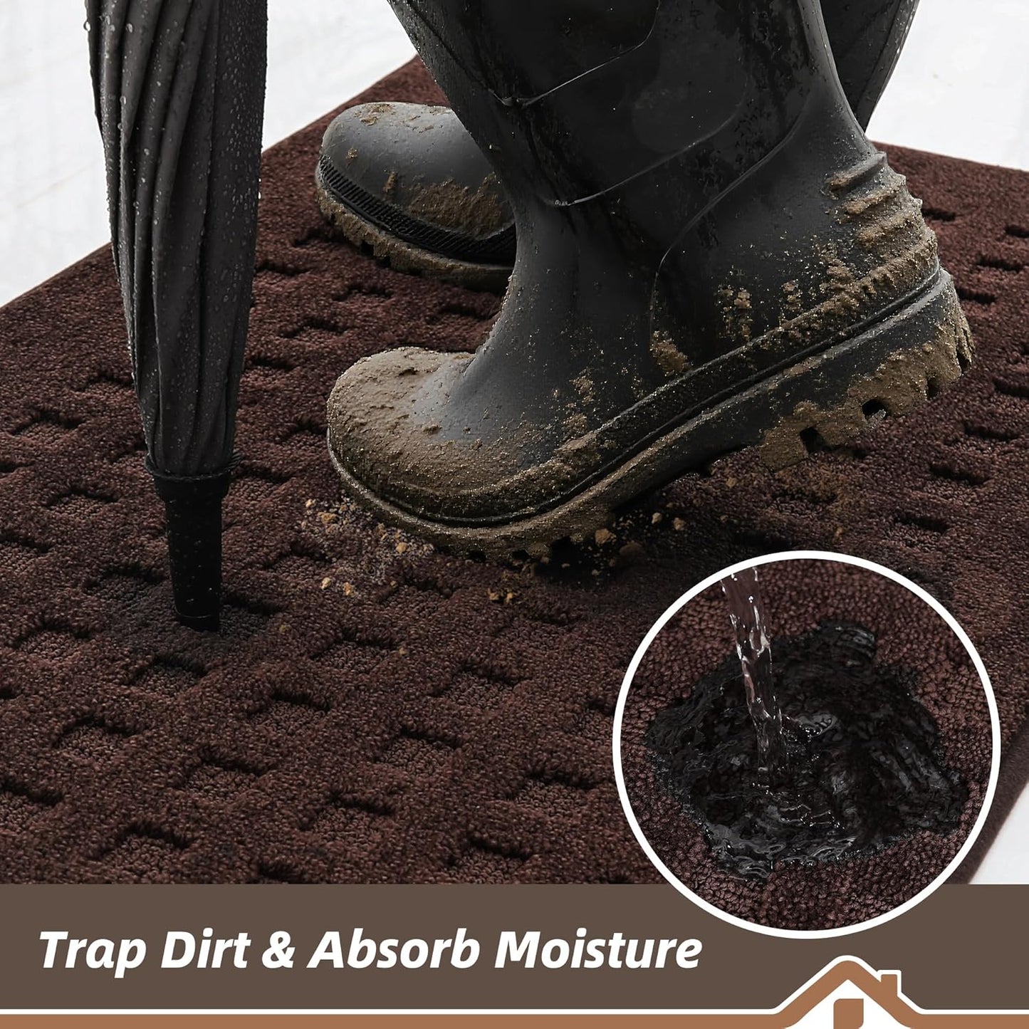 BEQHAUSE Waffle Door Mats Indoor 24"x36", Dog Mat for Muddy Paws Absorbent and Dirt Resist Floor Mats Non-Slip Washable Rugs for Entryway, Welcome Mat for Front Back Door, Muddy Wet Shoes, Dark Brown