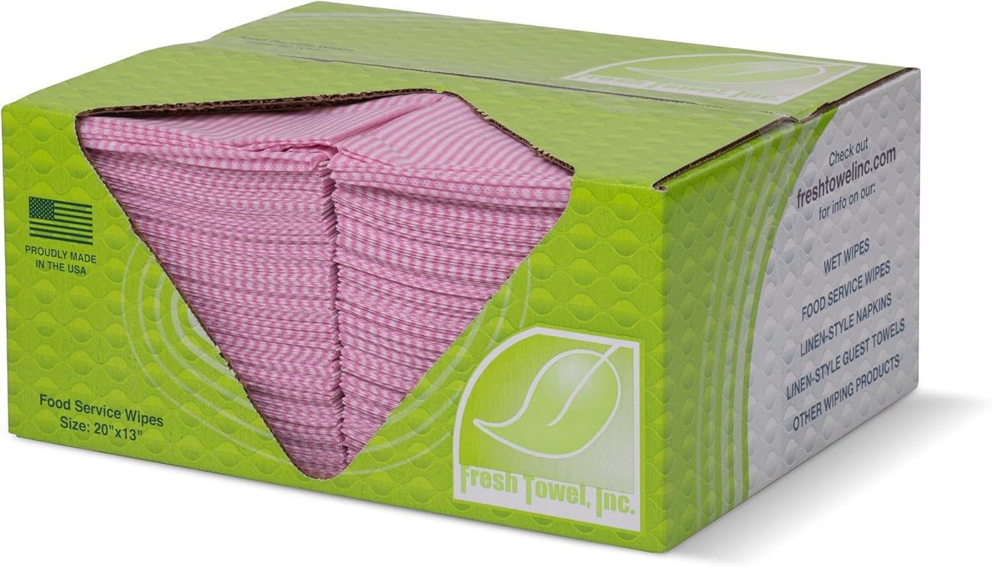 Fresh Towel Foodservice Reusable Paper Towels - 1/4 Fold, 13 x 20 inches - Pink Straight Line Pattern (1 Case of 200) All Purpose Cleaning Towels