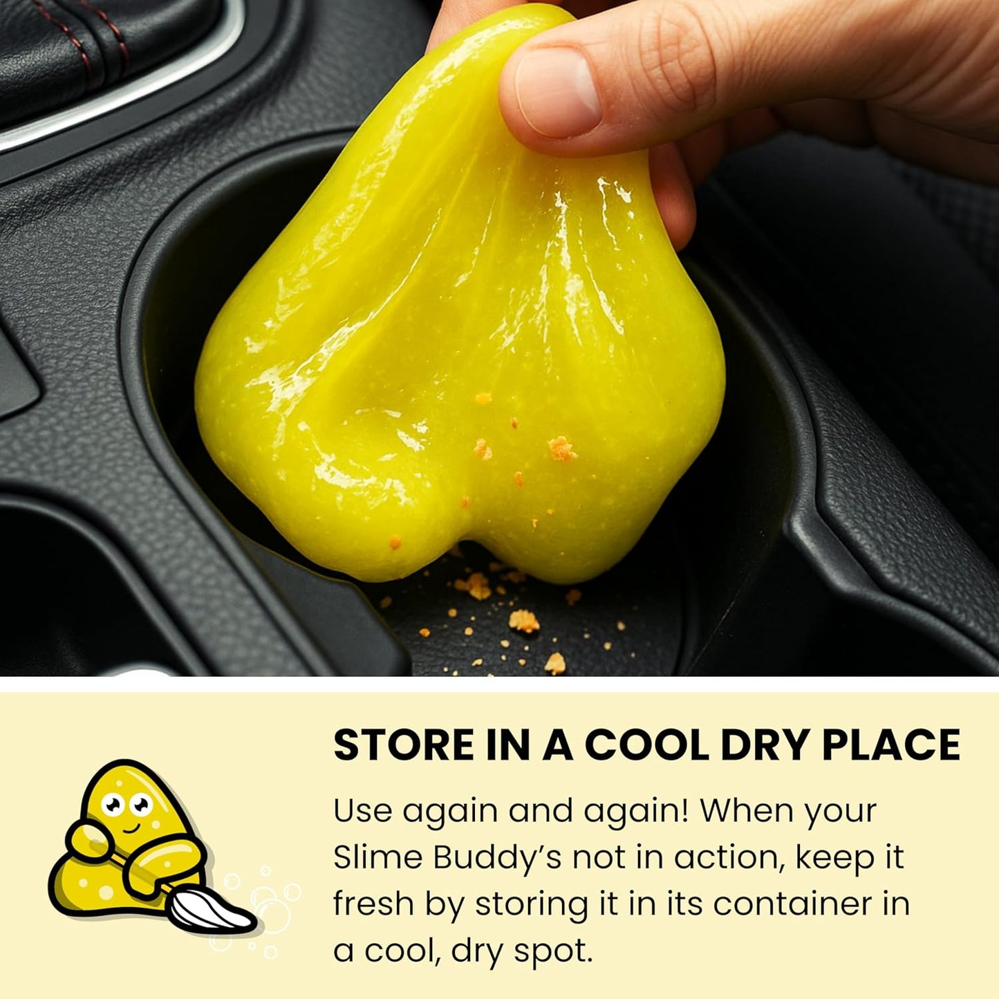 Slime Buddies Car Cleaning Gel Putty - Lemon Scented Interior Detailing Tool for Cup Holders, Air Vents & Keyboard - Reusable Auto Detailing Accessories - Dust Remover Goop - Gifts for Men Women