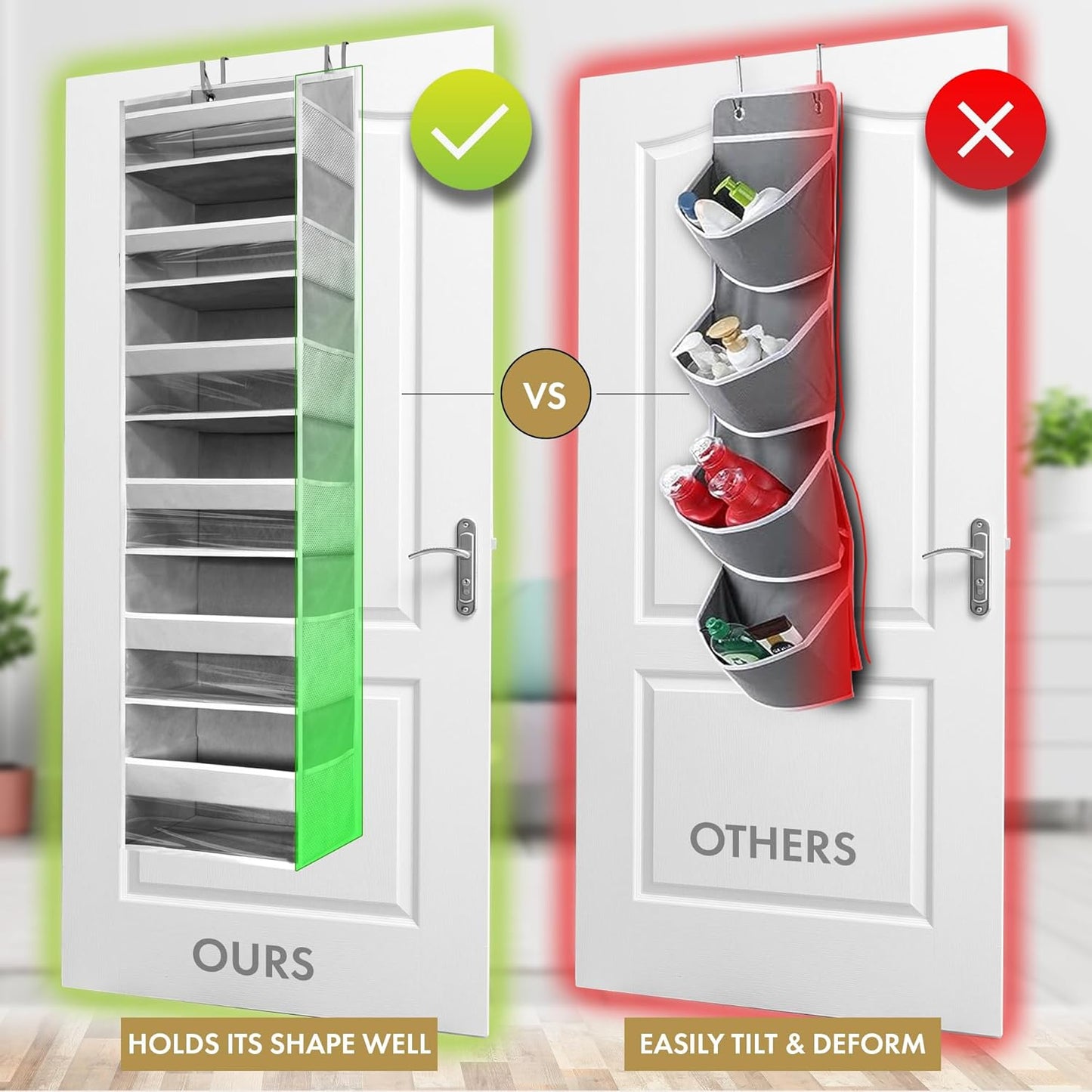 HOMELUX THEORY 2 PC Heavy Duty Over the Door Organizer 55x14x6.7, 6 Large Front & 12 Side Pockets, Hanging Storage Closet Door Organizer for Bedroom, Bathroom and Baby Nursery Storage (Baby Pink)