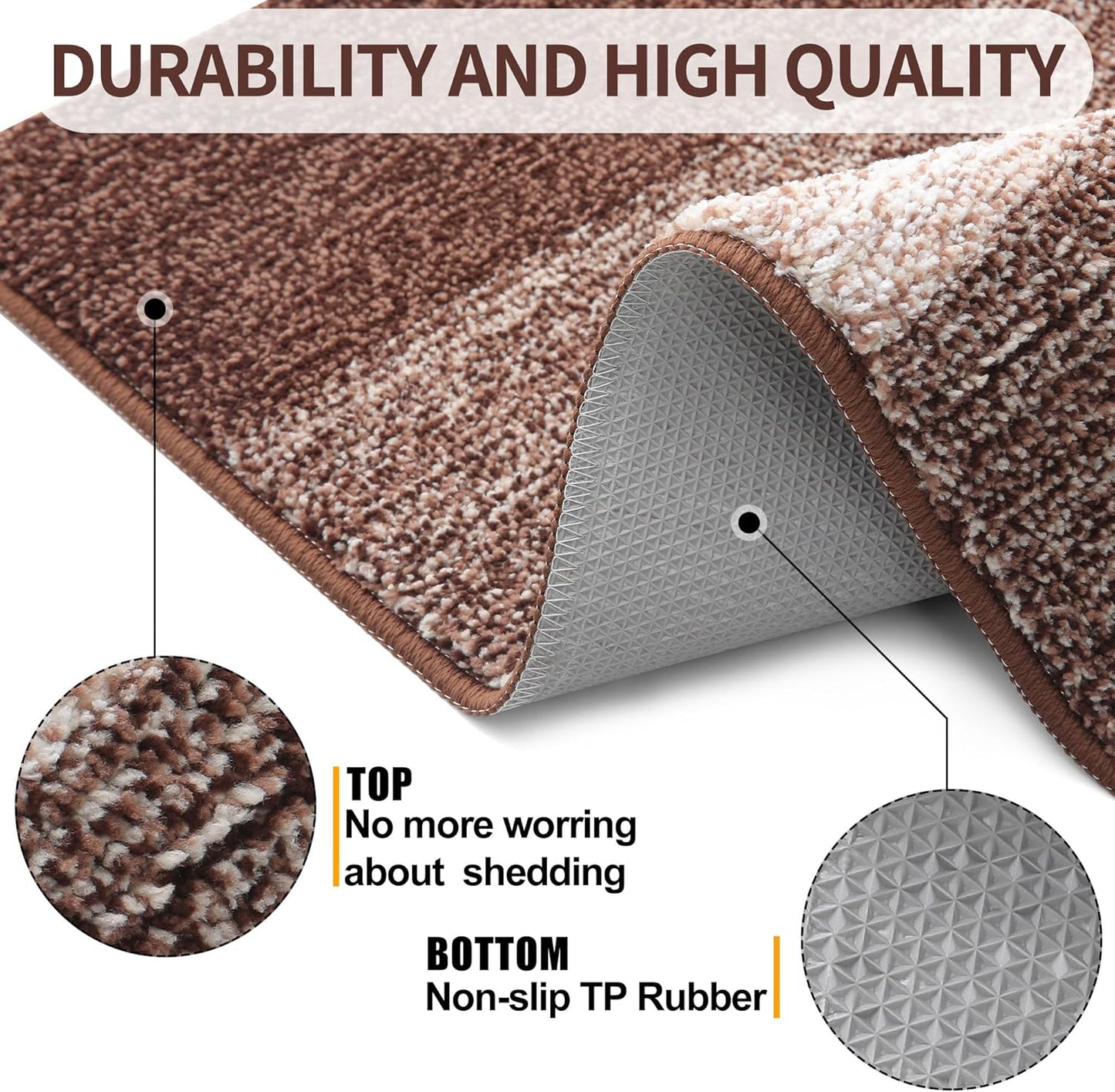 Kitinjoy Indoor Outdoor Door Mat, 36x24 Non-Slip Absorbent Dirt Trapper, Low-Profile Washable Inside Entrance Front Floor Mat, Sturdy Soft Entry Doormats for Entryway, Brown