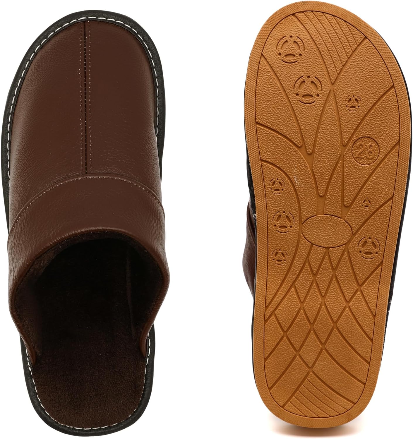 Slippers for Women Men, Genuine Leather Slippers Indoor Outdoor, Fuzzy Bedroom House Shoes for Women Men, Plush Lining Womens Sandals Slip-on