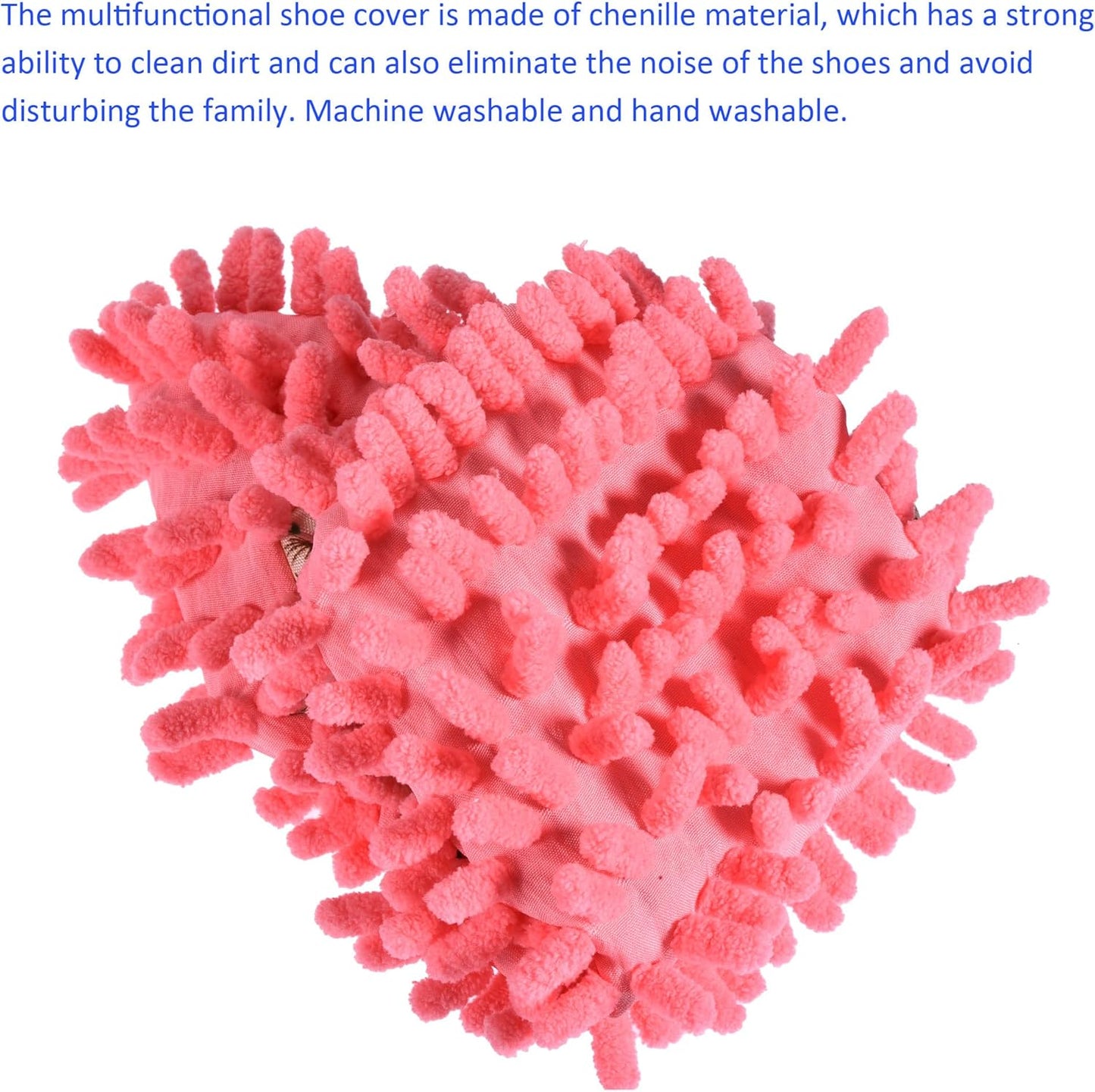 1 Pair Washable Cleaning Shoes Cover - Floor Cleaning Dust, Chenille Microfiber Duster Mop Slippers, Apply to House Office Room (Pink)