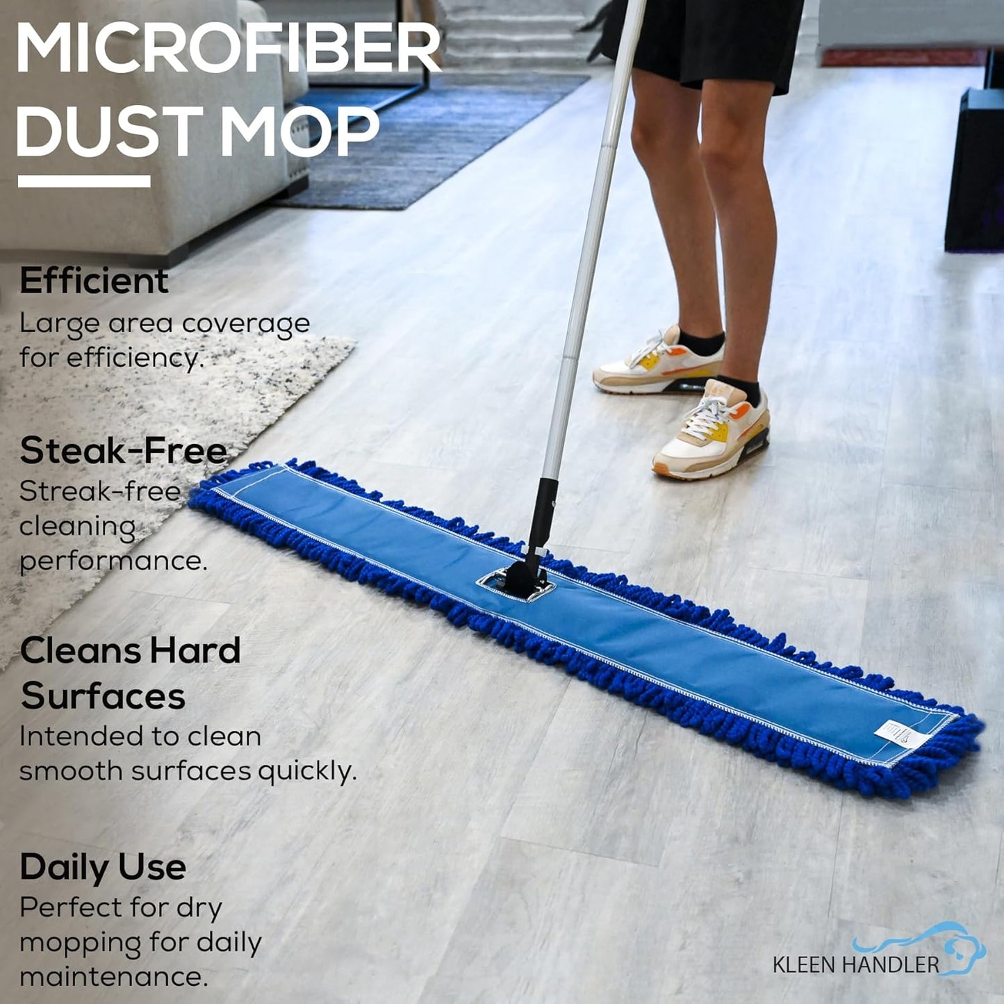 Kleen Handler 48 inch Microfiber Dust Mop | 12 Pack, Extra Large Washable Commercial Mop Head Replacement