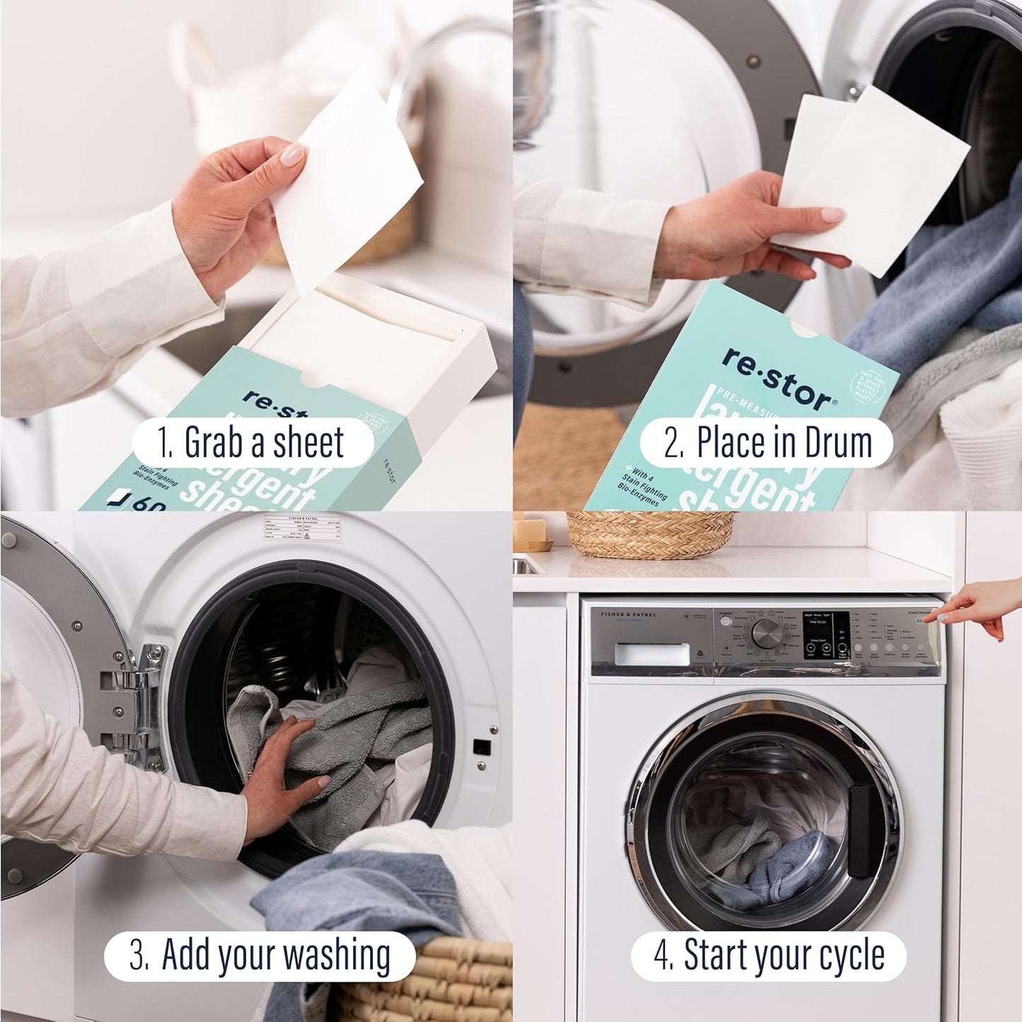 restor Laundry Detergent Sheets Fresh Linen 180 Loads | Eco Friendly Plastic Free Travel Laundry Washer Sheets | Superior Stain Fighting Washing Detergent sheets Number One in Australia