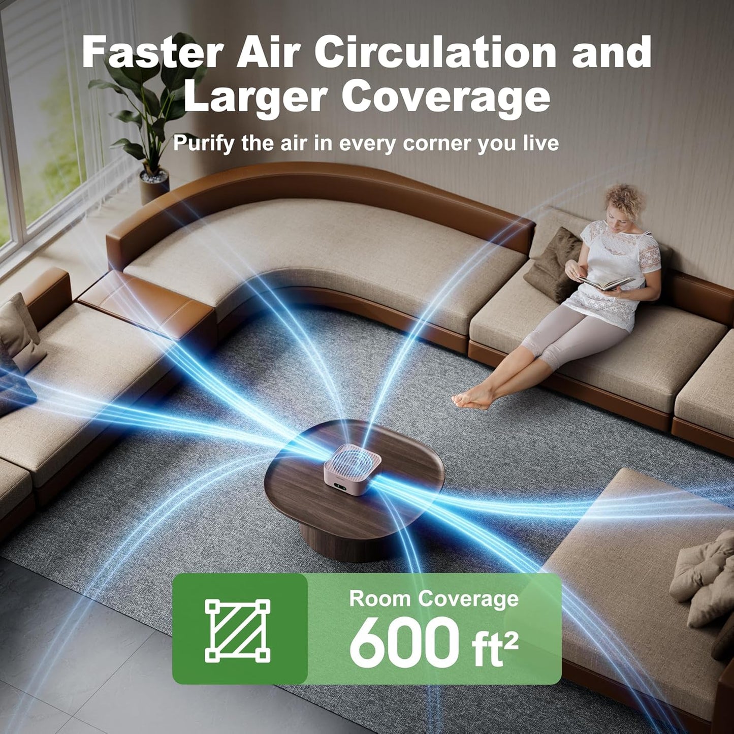 Air Purifiers for Home, TDBYWAE Air Purifier for Bedroom Up to 600 ft², H13 True HEPA Air Purifier for Pets Dust Dander Pollen Odor Smoke, with New Quiet Wind Wheel System, for Desk/Car/Travel（Pink）