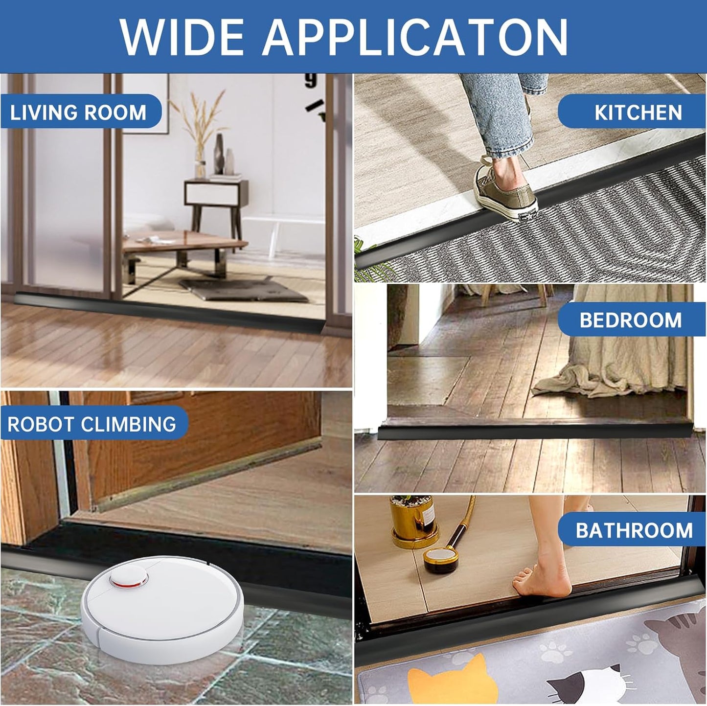 Vinyl Door Threshold Flooring Transition Strip Self Adhesive Carpet Edging Strip for Laminate Doorway Edge Threshold from 1/5" to 2/5" (Black, 10 Ft)