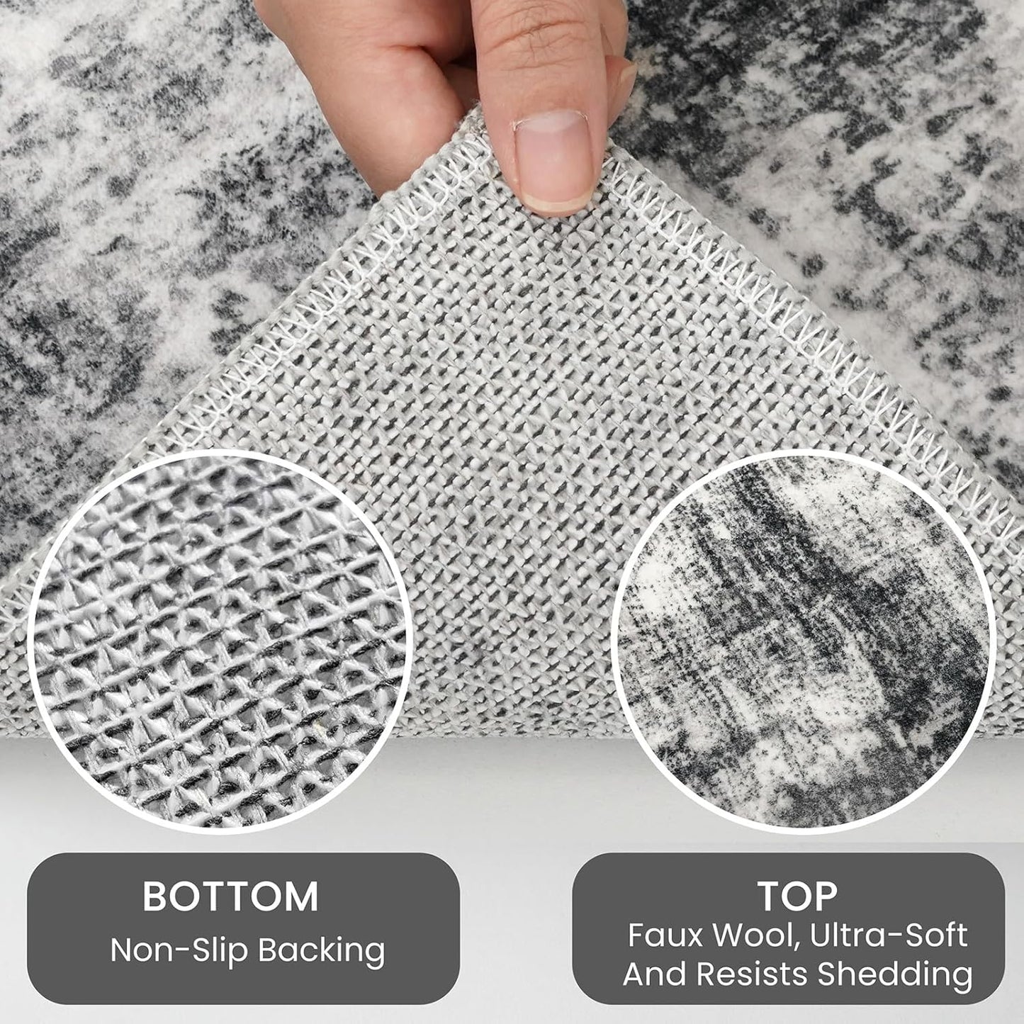 IOHOUZE Small Abstract Area Rug 2x3 Ft Entryway Rugs Washable Door Mat Indoor Entrance, Rubber Backed Throw Rugs, Printed Faux Wool Non Slip Floor Carpet for Foyer Front Door Sink, Black Grey