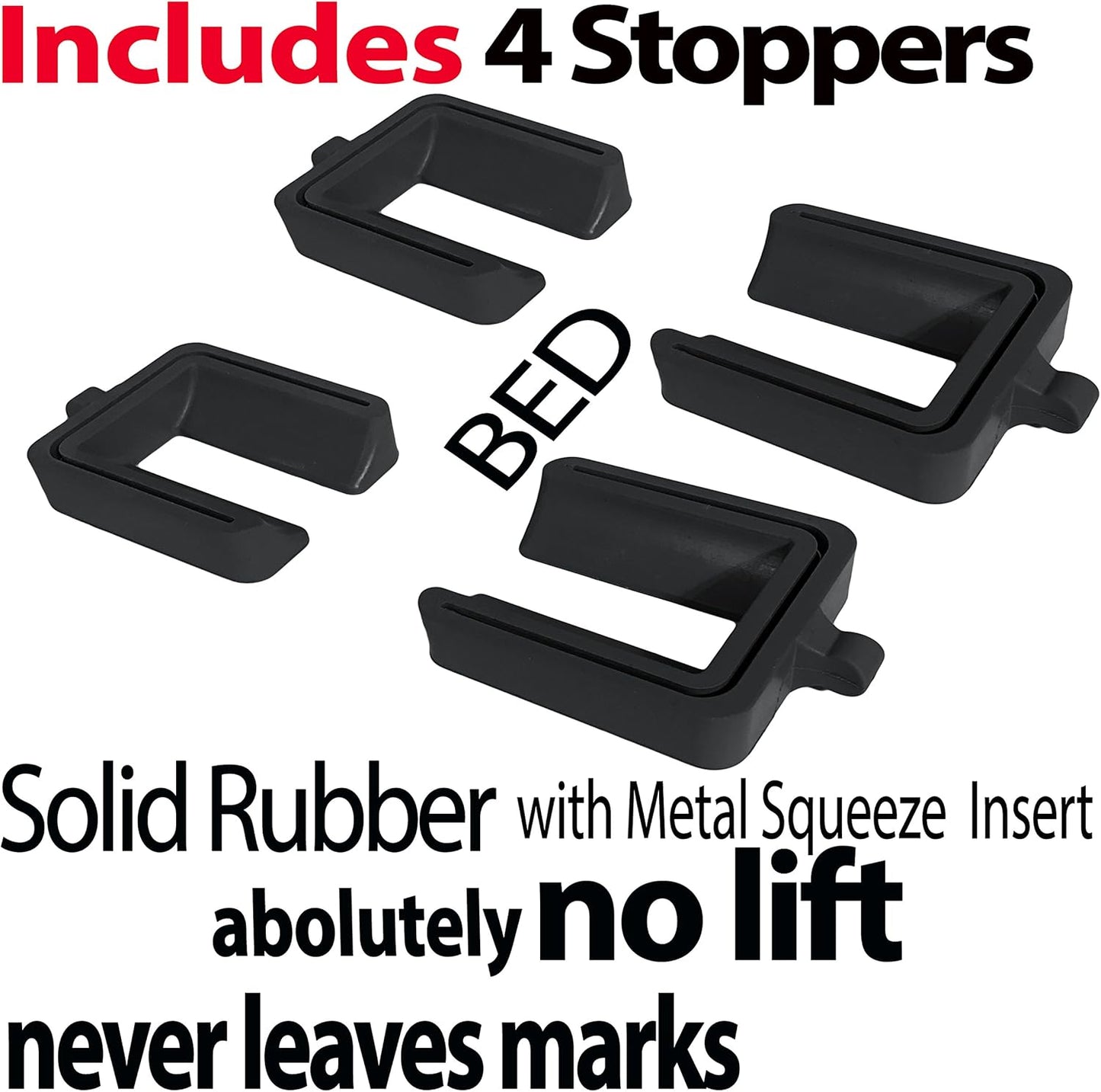 iPrimio No Lift Bed Stoppers to Prevent Sliding - 4 Pack Black Solid Rubber Keep Furniture from Sliding - No-Slip Caster Cups for Beds, Sofas, and Tables - Bed Stoppers - Simply Slide and Squeeze