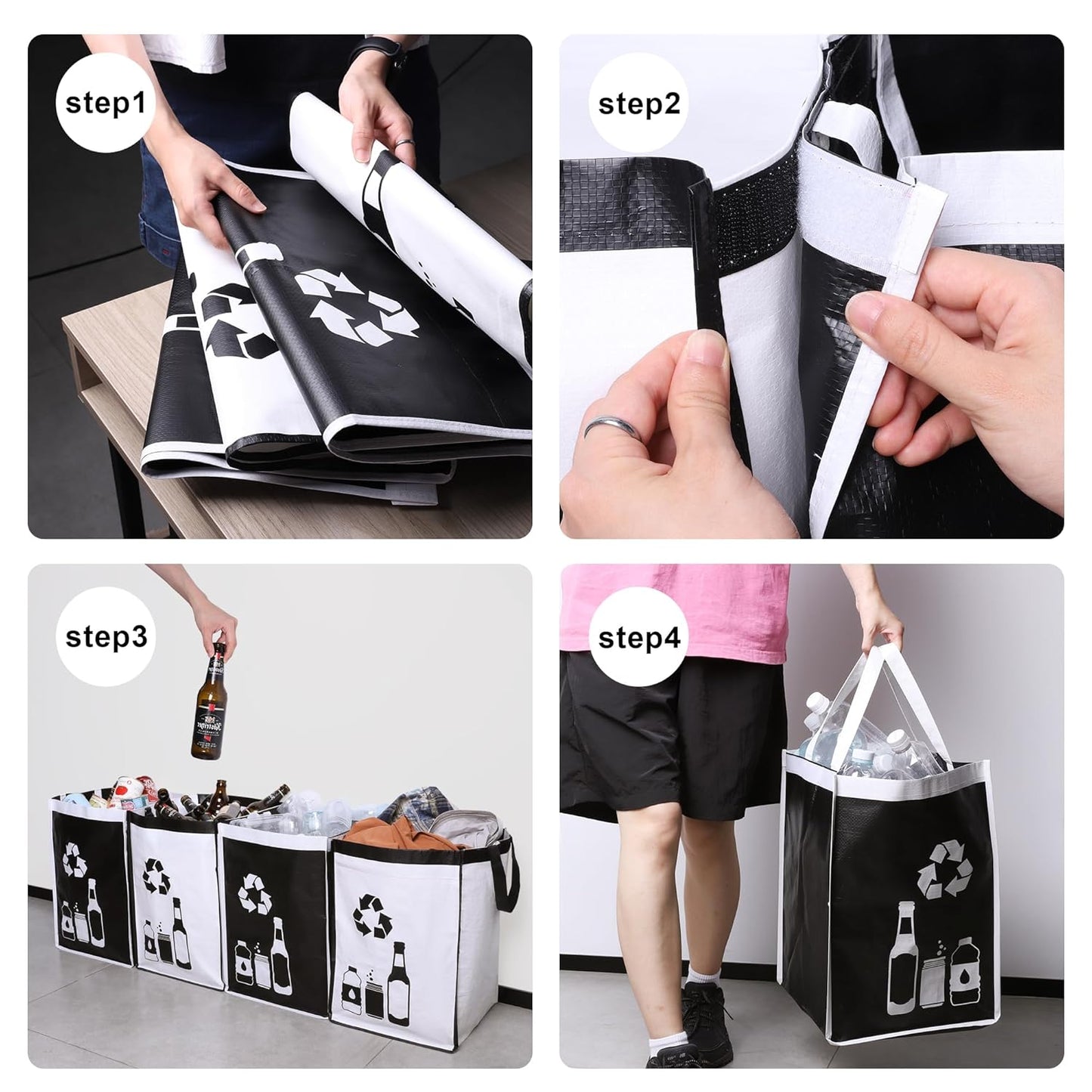 Large Recycle Waste Bag for Kitchen Home- Large Indoor Recycling Bins Trash Sorting Organizer, Reusable and Waterproof, 2 Pack