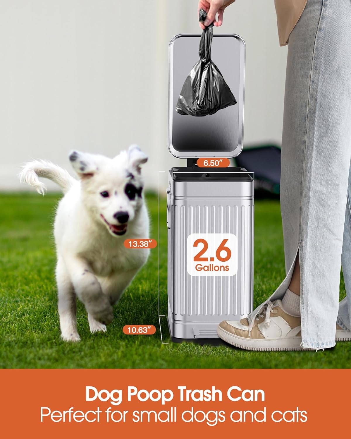 Small Trash Can with Lid Soft Close-10L/2.6 Gal Stainless Steel Outdoor Dog Poop Garbage Can-Metal Waste Bins with Pedal for Bathroom Bedroom Office-Silver