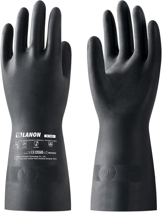 LANON Rubber Chemical Resistant Gloves, Reusable Heavy-duty Safety Work Gloves, Acid & Alkali Protection, Non-Slip, X Large
