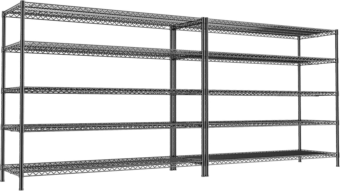 REIBII 55.5" W Storage Shelves 3200LBS Wire Shelving Unit 5 Tier Metal Shelving Garage Shelving 2PCS Heavy Duty Metal Shelves for Storage Rack Commercial Adjustable Pantry Shelf