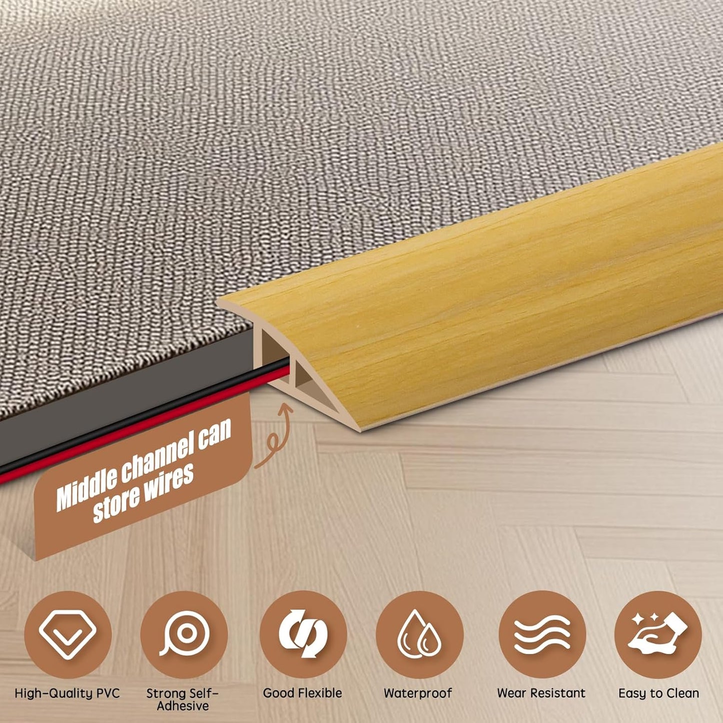 Floor Transition Strip Door Threshold 39" Floor Transition Reducer Trim on The Edges Threshold Strip Self Adhesive Suitable for Doorways, Tiles, Carpet