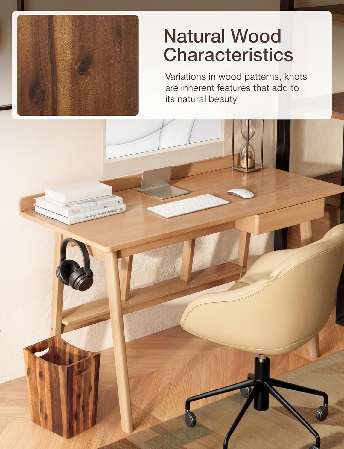 2 Gallons Rectangular Wastebaskets - Acacia Wood Waste Basket with Handles - Small Trash Can for Bathroom - Brown Garbage Bin for Spa Bathroom Decorative, Kitchen Counter, Living Room (Walnut)