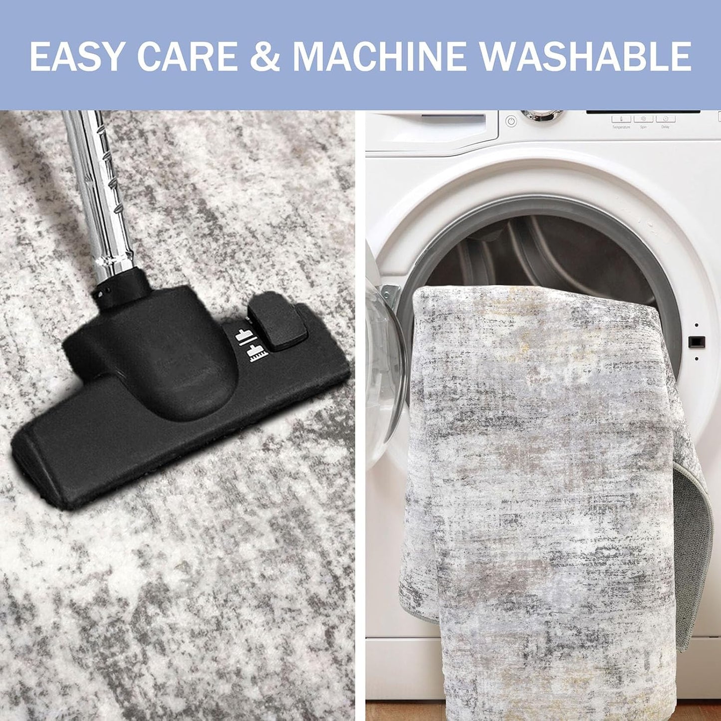 IOHOUZE Abstract Runner Rug 2x12 Ft Washable Runners for Hallways, Non Slip Kitchen Runner Printed Faux Wool Entryway Runner Indoor, Modern Abstract Floor Carpet for Hall Kitchen, Grey Beige