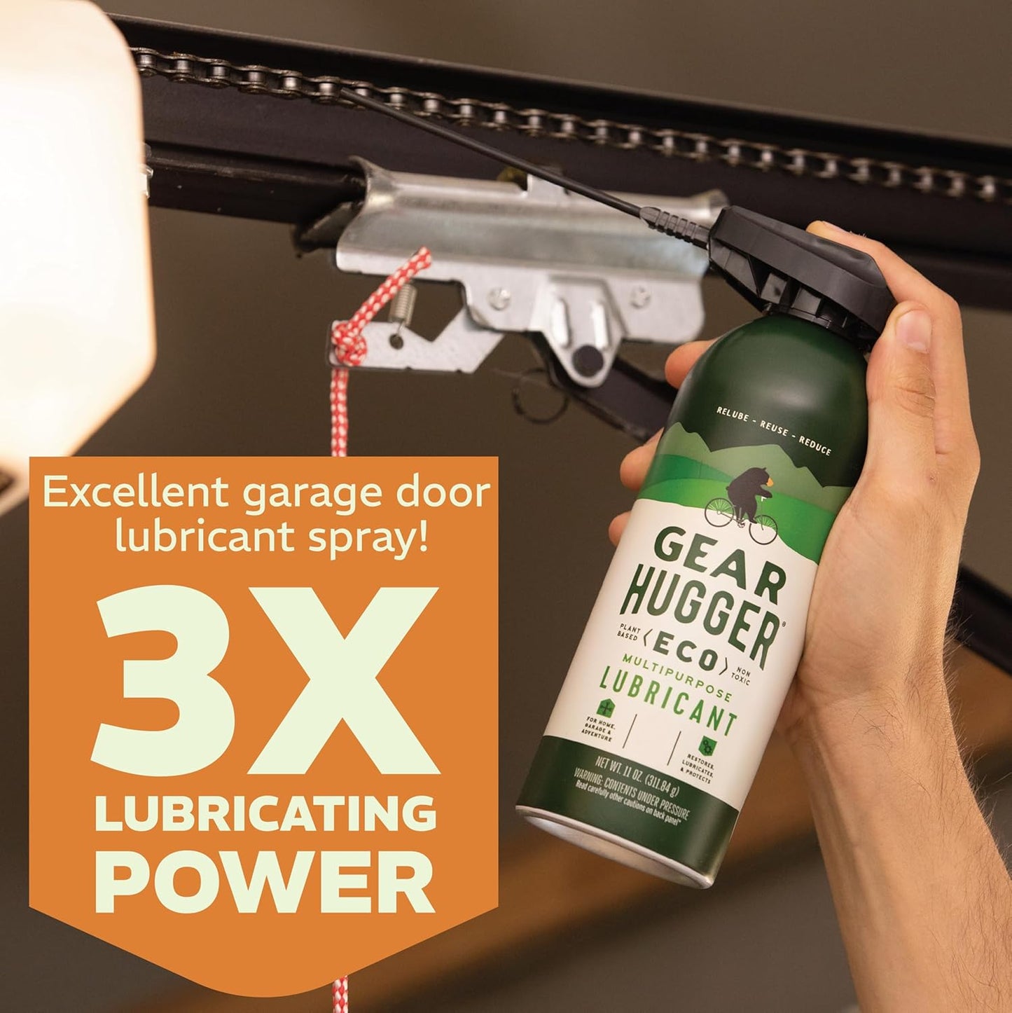 Gear Hugger Multipurpose Lubricant - Eco-Friendly (11 oz, Pack of 2), Rust Remover - Garage Door Lubricant Spray, Door Hinge Lubricant & Lock Lubricant - Plant-Based, No Petroleum, No PTFE