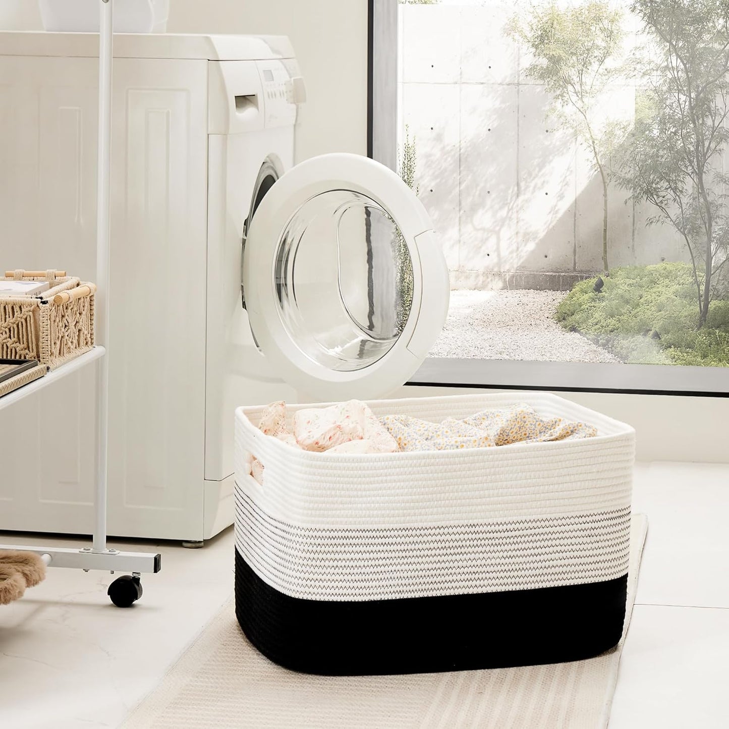 Blanket Basket,Rectangle Woven Baskets for Storage,30L Laundry Basket for Decorative Nursery Blanket,Toys,Dirty Clothes and Magazine in Shelves,Baby Room,and Living Room