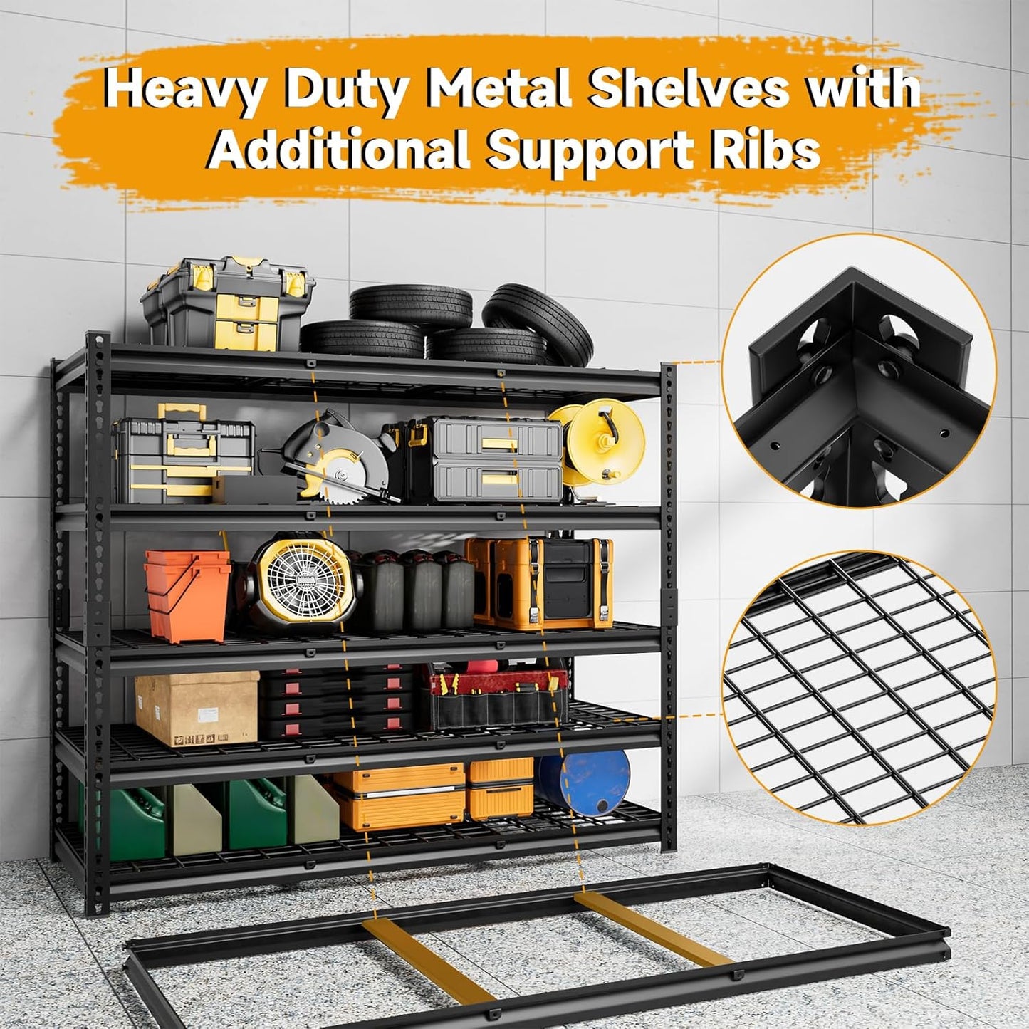 5-Tier 60" W X 24" D X 78" H Garage Shelving Metal Storage Shelves 3300LBS Heavy Duty Industrial Shelving Adjustable Garage Shelf Unit Utility Storage Racks(Black)
