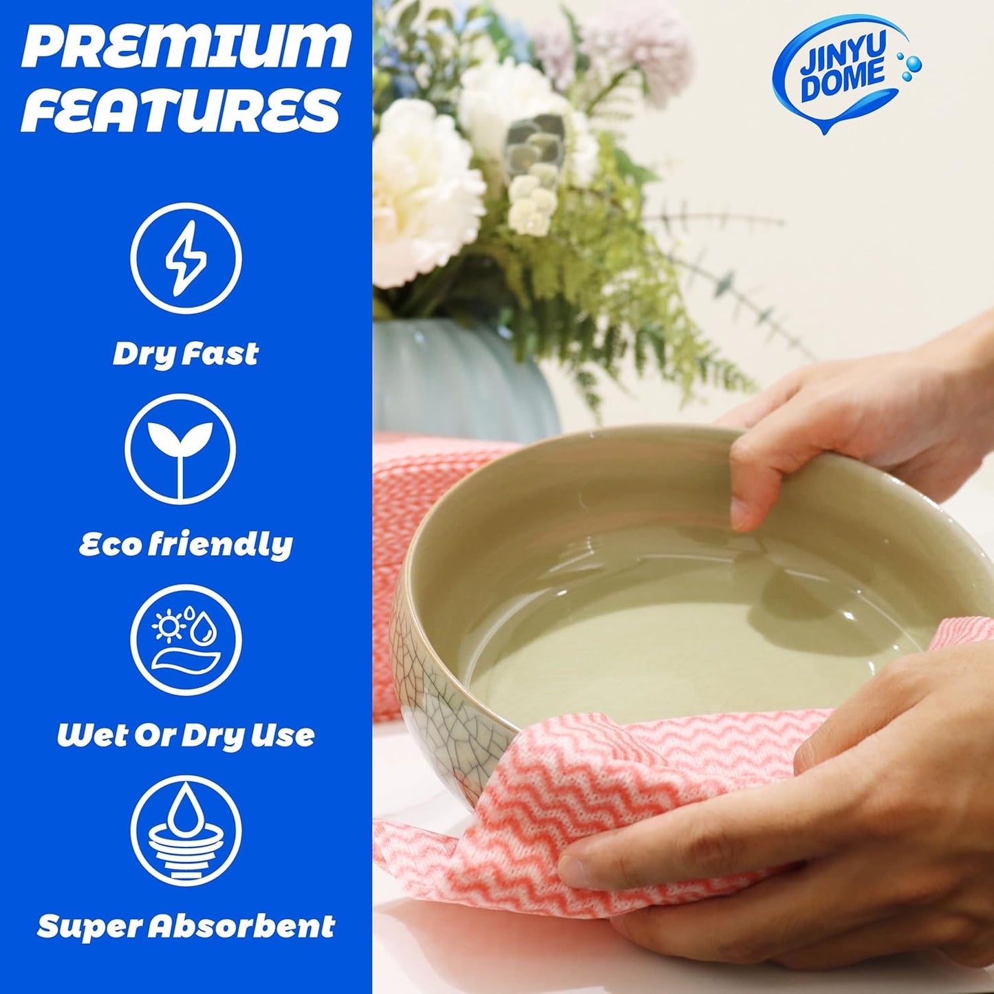 Handi Wipes Reusable Cloths, Red Disposable Kitchen Cleaning Towel Roll, Heavy Duty J Cloth,50 Count