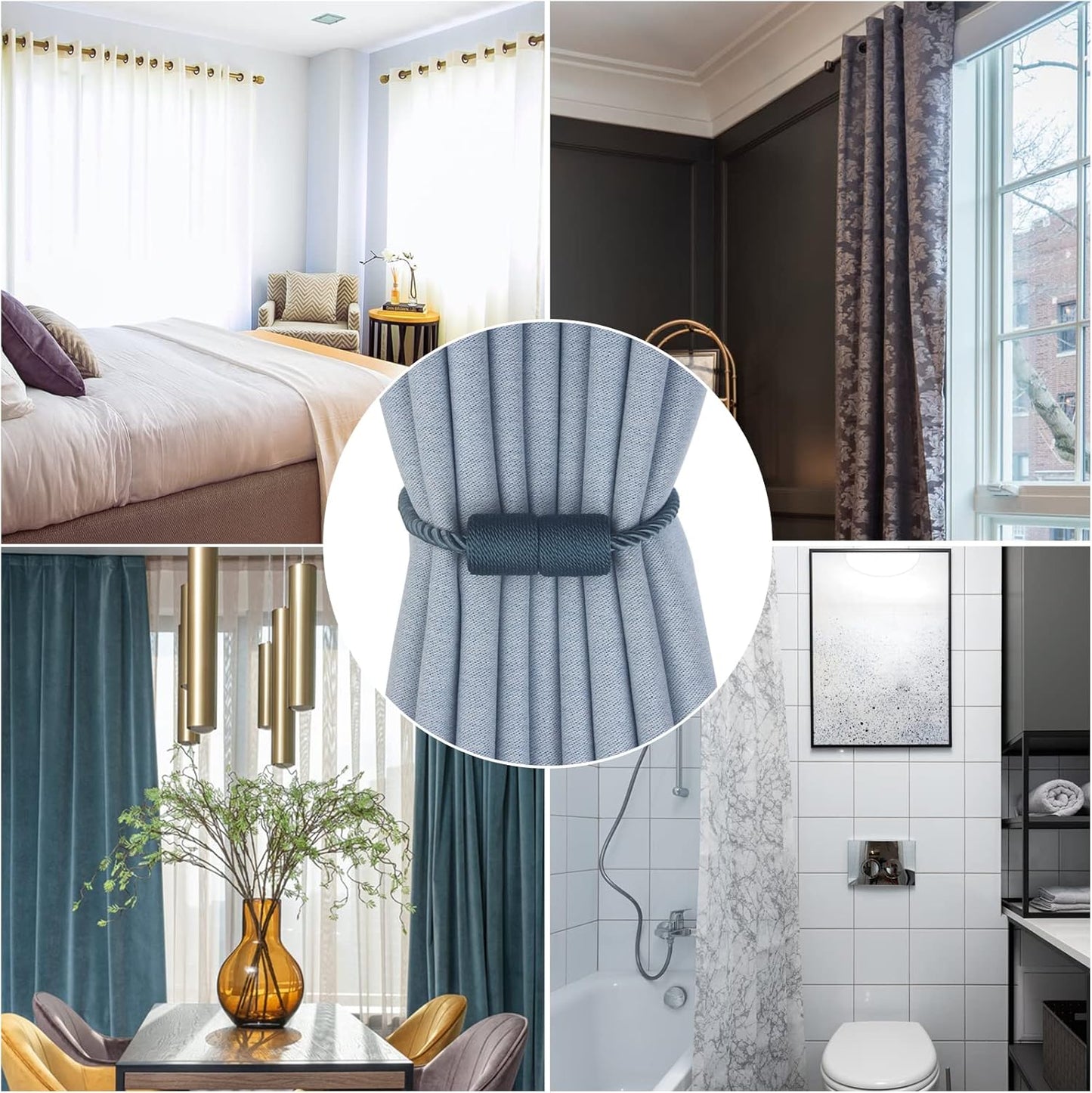 Magnetic Curtain Tiebacks 2 Pack Blue Curtain Rope Tieback Curtain Holders for Drapes Modern Tie Backs Decorative Curtain Holdbacks