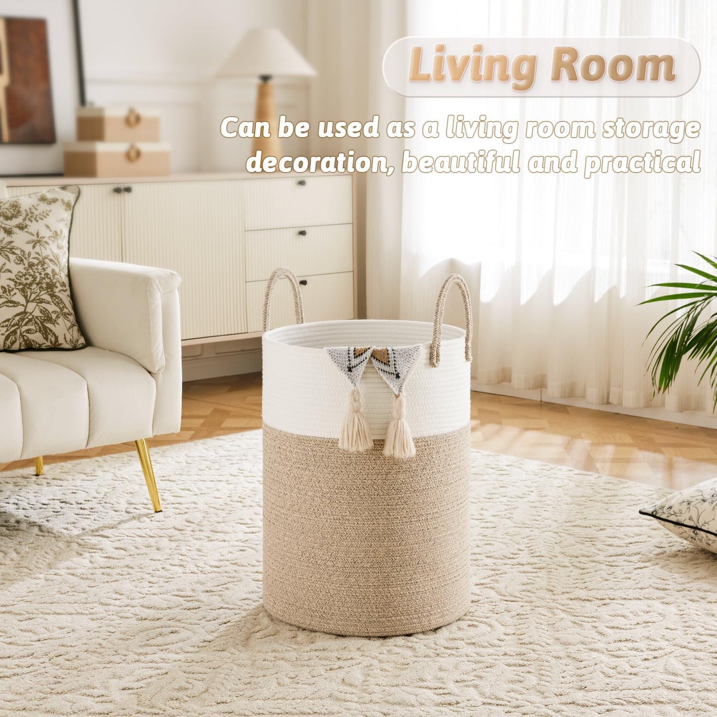 Laundry Basket,Woven Cotton Rope Laundry Hamper,100L for Decorative Storage of Dirty Clothes,Toys and Blankets in Bathroom,Baby Room and Living Room