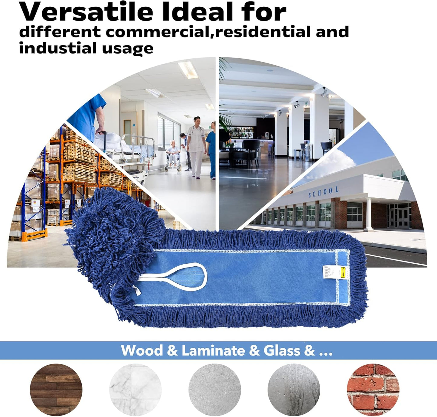 Matthew Cleaning 36'' Industrial Strength Cotton Dust Mop Refill Washable Replacement Heads for Residential & Commercial Use Fit Standard Dust Mop Frames, Hardwood, Laminate, Concrete Floors 6 Pack