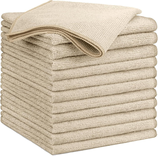GLIMGLINT Brown Microfiber Cleaning Cloth, 12 Pack Cleaning Towels for Kitchen, Lint Free, Scratch-Free, Highly Absorbent, and Reusable Cleaning Rags for House, Window and Glass, Cars, 14"X12"