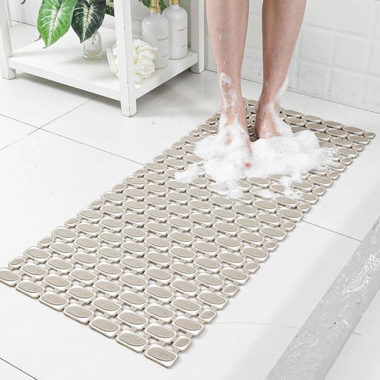 Shower Mat Non Slip Bathtub Mat - 36" x 16" Eco-Friendly Soft Bath Mat for Tub Non Slip Shower Mats for Inside Shower with Suction Cups and Drain Holes, Easy to Clean Quick-Drying, Brown