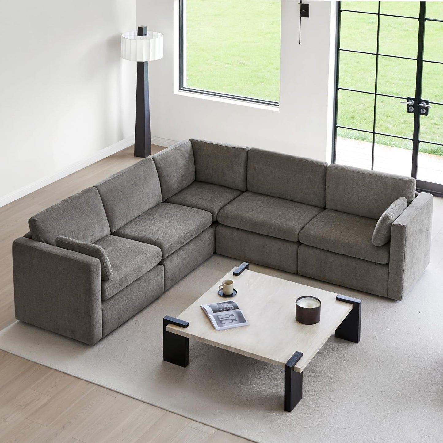 CHITA Oversized Modular Sectional Fabric Sofa Set, FSC Certified Extra Large 5 Seat V Shaped Corner Sectional Cloud Couch for Living Room, 106 inch Width, 4 Seat and 1 Middle Corner, Grey