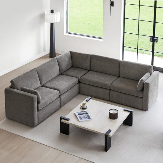 CHITA Oversized Modular Sectional Fabric Sofa Set, FSC Certified Extra Large 5 Seat V Shaped Corner Sectional Cloud Couch for Living Room, 106 inch Width, 4 Seat and 1 Middle Corner, Grey