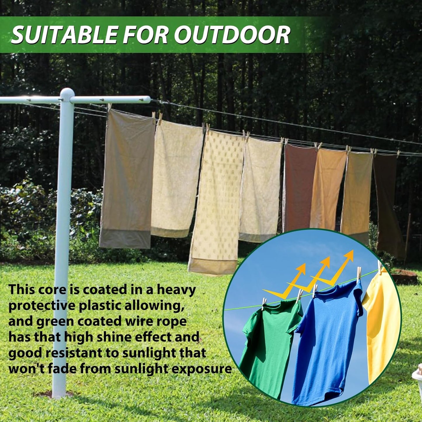 1/8" Wire Rope, 100 Ft PVC Coated Wire Cable Metal Steel Cable Trellis Kit, Multi-use Clothes Line for T Post/Climbing Grapevines Plants Outdoor/String Light Hanging Kit