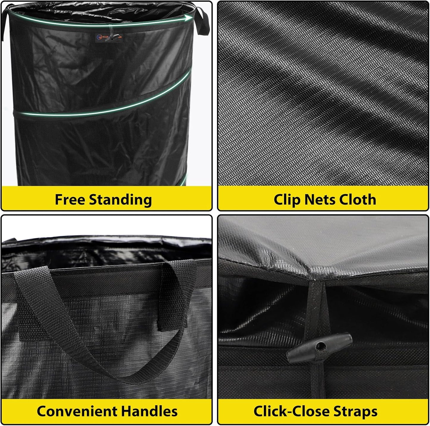 YUDI & GARDEN 45 Gallon Collapsible Garden Bag｜Collapsible Trash Can｜Camping Trash Can,Black,for Collecting Weeds, Party and Yard Waste