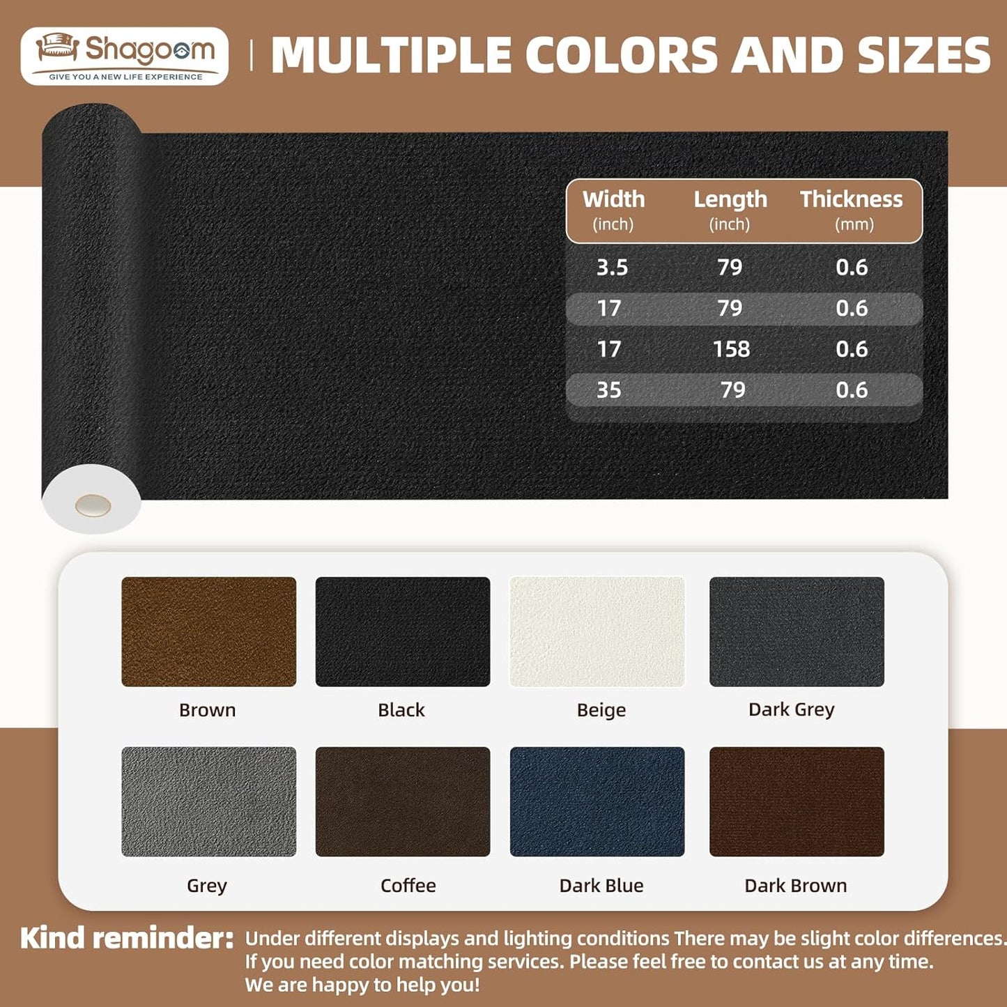 Suede Repair Patch, 17X158 Inch Fabric Large Repair Tape, Self-Adhesive Patches for Furniture, Sofa, Car Interior, Shoes, Hand Bag, Clothing (Coffee, 17X158 Inch)