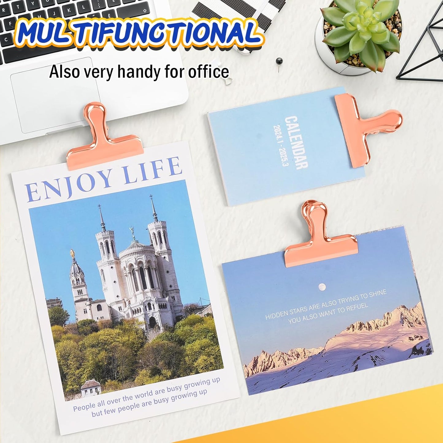 VNDUEEY 12 Pack Stainless Steel Chip Bag Clips, Chip Clips for Food Bags, Air Tight Seal Bag Clip for Snack, Heavy Duty Clip for Office and Kitchen - 3 Inches, Rose Gold