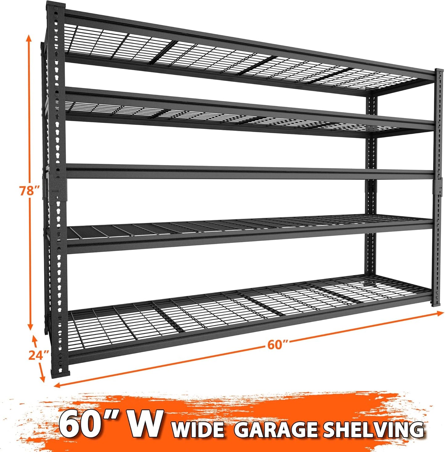 ROOMTEC Garage Shelving, 3300 LBS Capacity Storage Shelves Heavy Duty, 5 Tier Adjustable Metal Organizer Wire Rack, 60"L x 24"W x 78"H Utility Shelf Unit for Kitchen Pantry (1, 60" L x 24" W x 78" H)