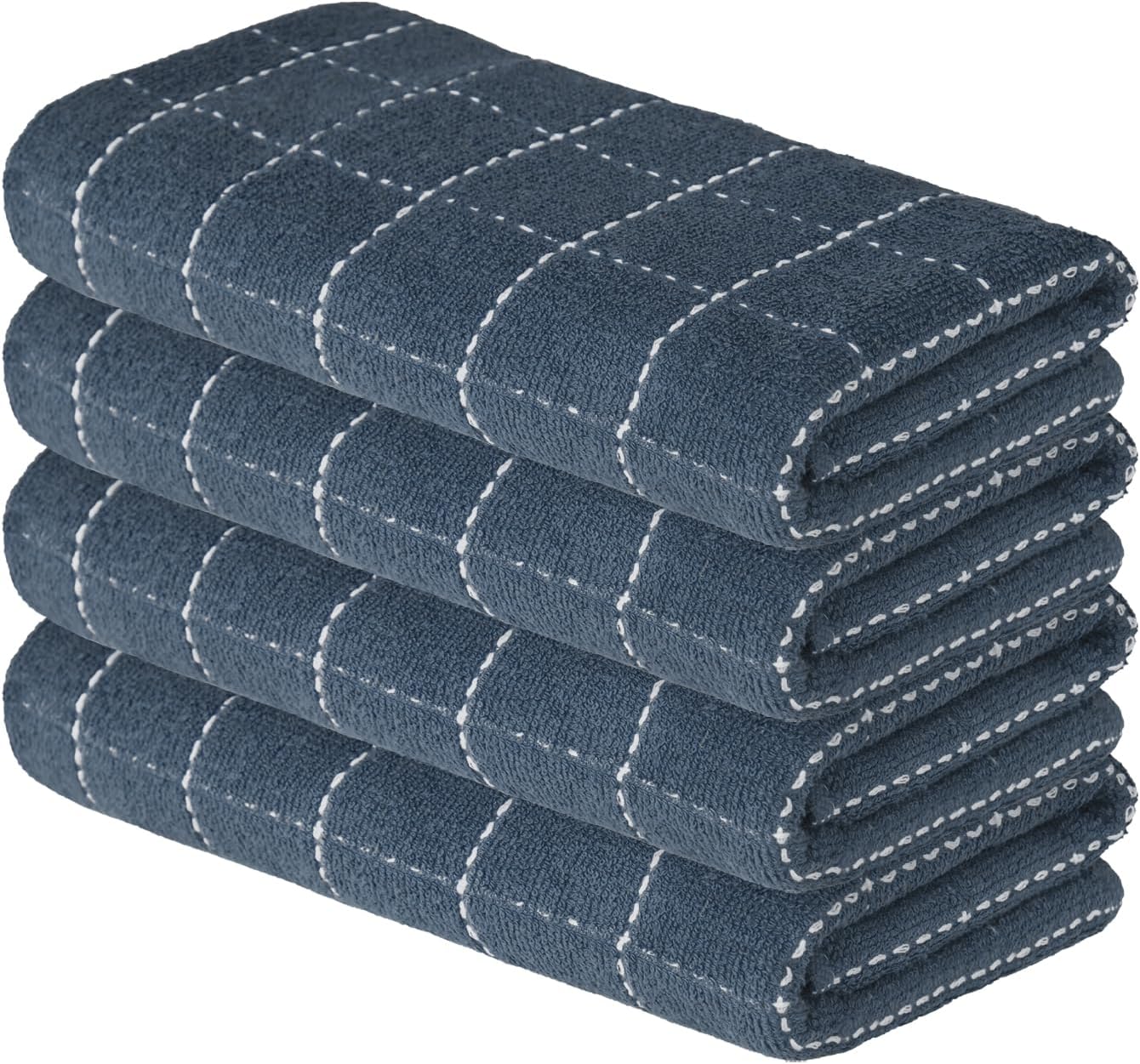 Artoid Mode Checkered Designed Cotton Grey Terry Kitchen Dish Towels, 15x25 Inch Soft Absorbent Quick Drying Family Cleaning Tea Towels Set of 4