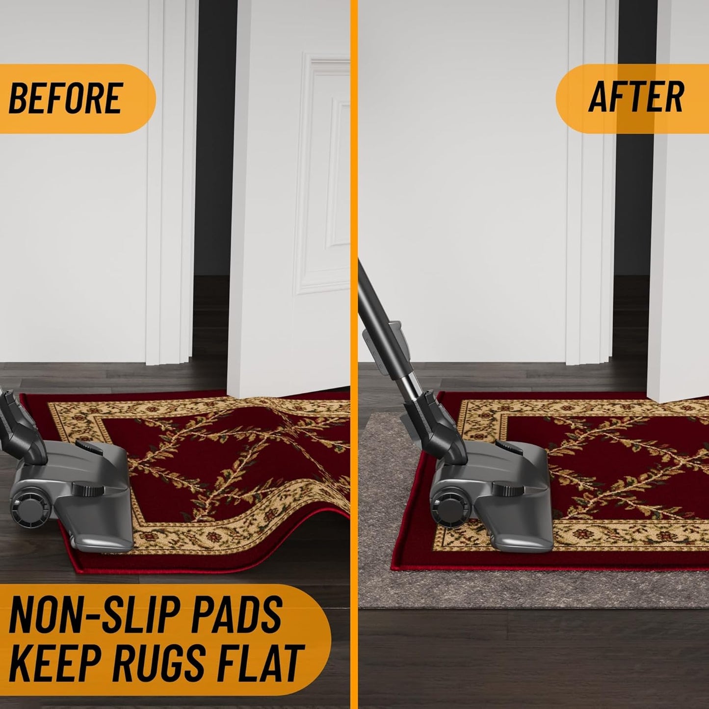 Ottomanson 8' x 12' Non-Slip Rug Pad Gripper 1/4 Inch Thick Dual Surface Felt + Rubber Gripper - Safe for All Floors, Brown