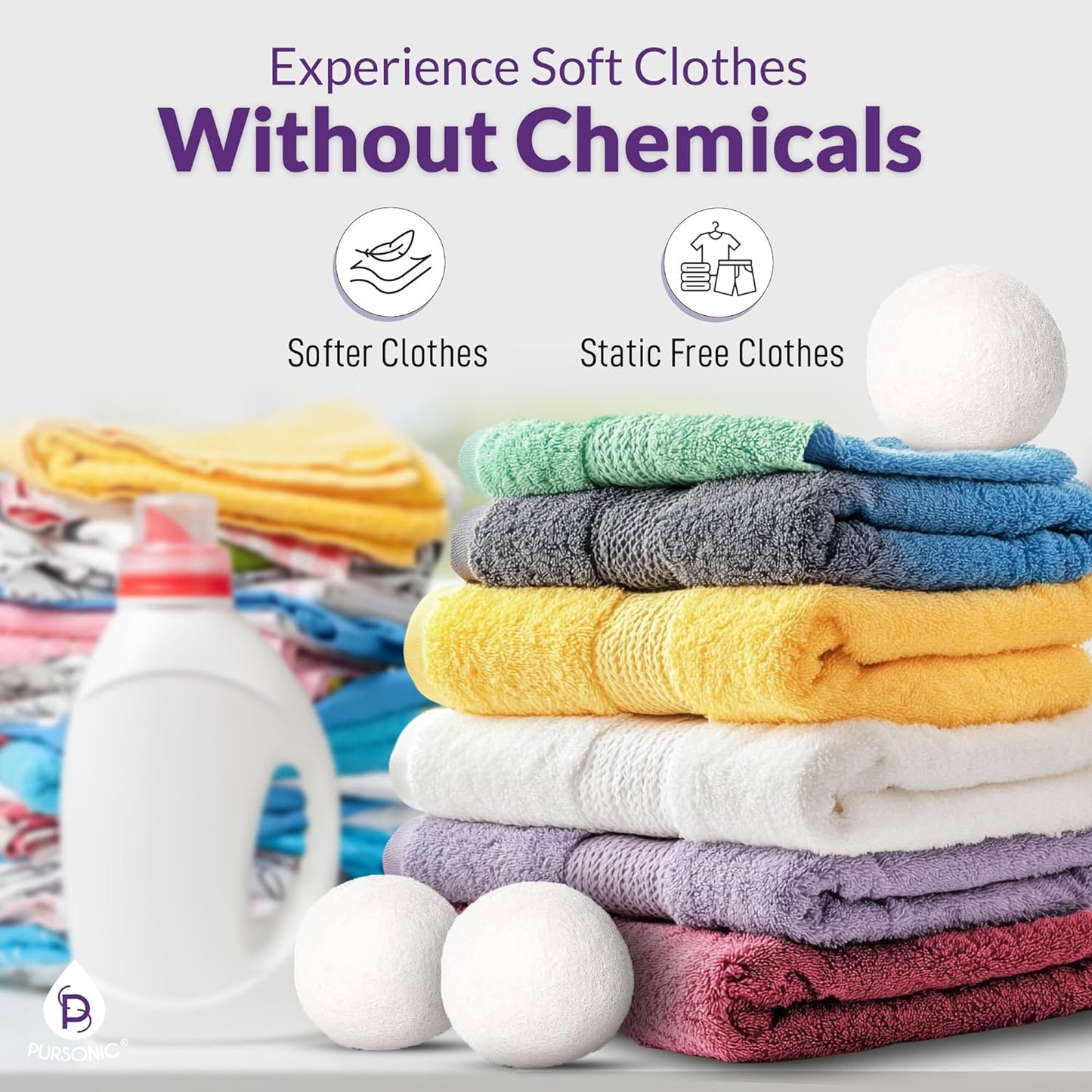 Pursonic 4-Pack Laundry Wool Dryer Balls with Lavender & Peppermint Essential Oil Scent - Reusable Fabric Softener Balls Made from Pure New Zealand Wool - 2.75" Diameter