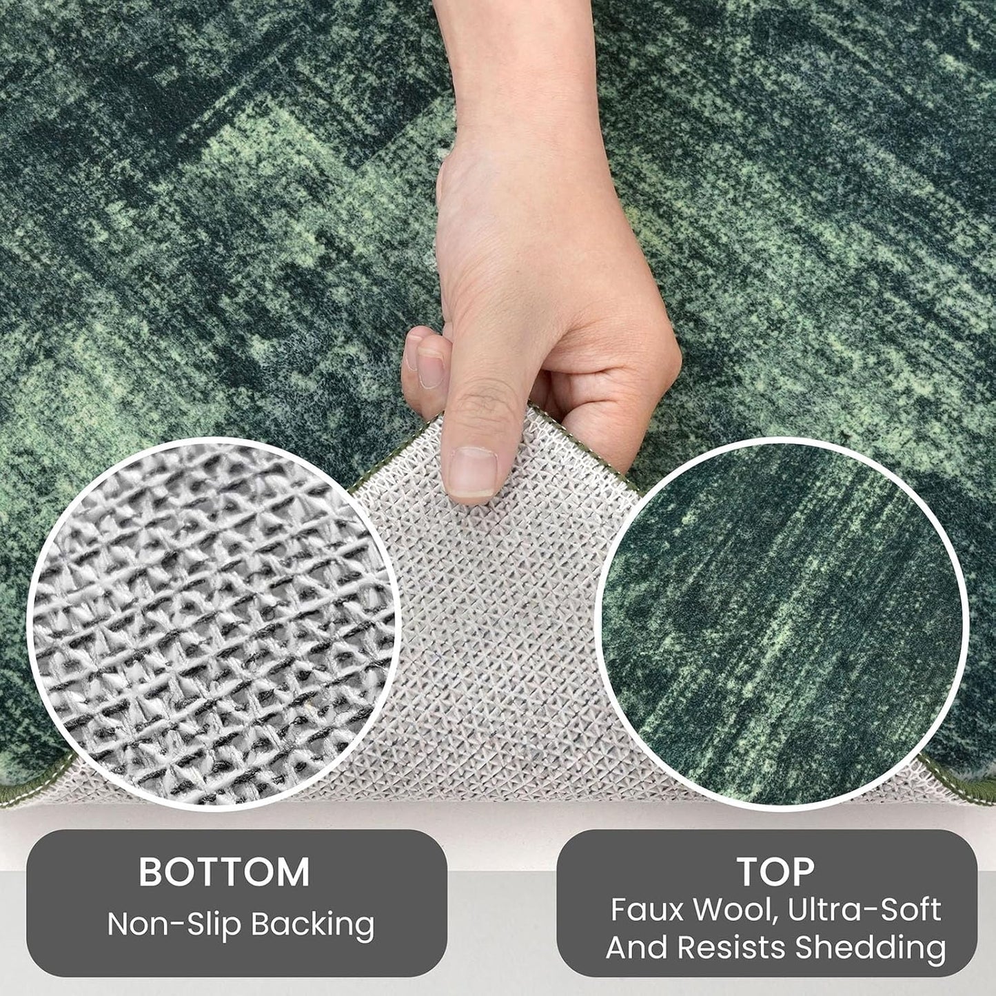 IOHOUZE Round Area Rug 5 Ft Circle Entryway Rugs Round Washable Door Mat Indoor Entrance, Non Slip Circle Front Door Rug, Printed Abstract Faux Wool Floor Carpet for Foyer Porch Sink, Dark Green