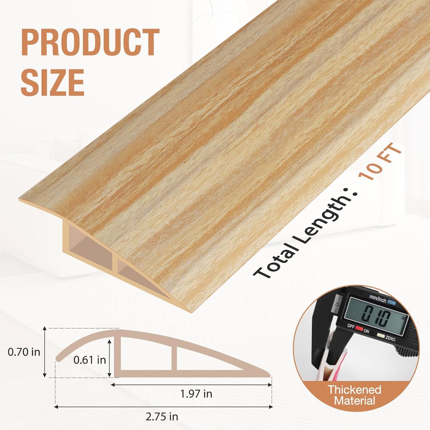Floor Transition Strip Self Adhesive Vinyl Door Threshold for Doorways Carpet Edging Trim Overlap Edge Reducer for Laminate Floor, Carpet, Tile (Light Yellow Wood Grain, 2/5" to 3/5", 10Ft)