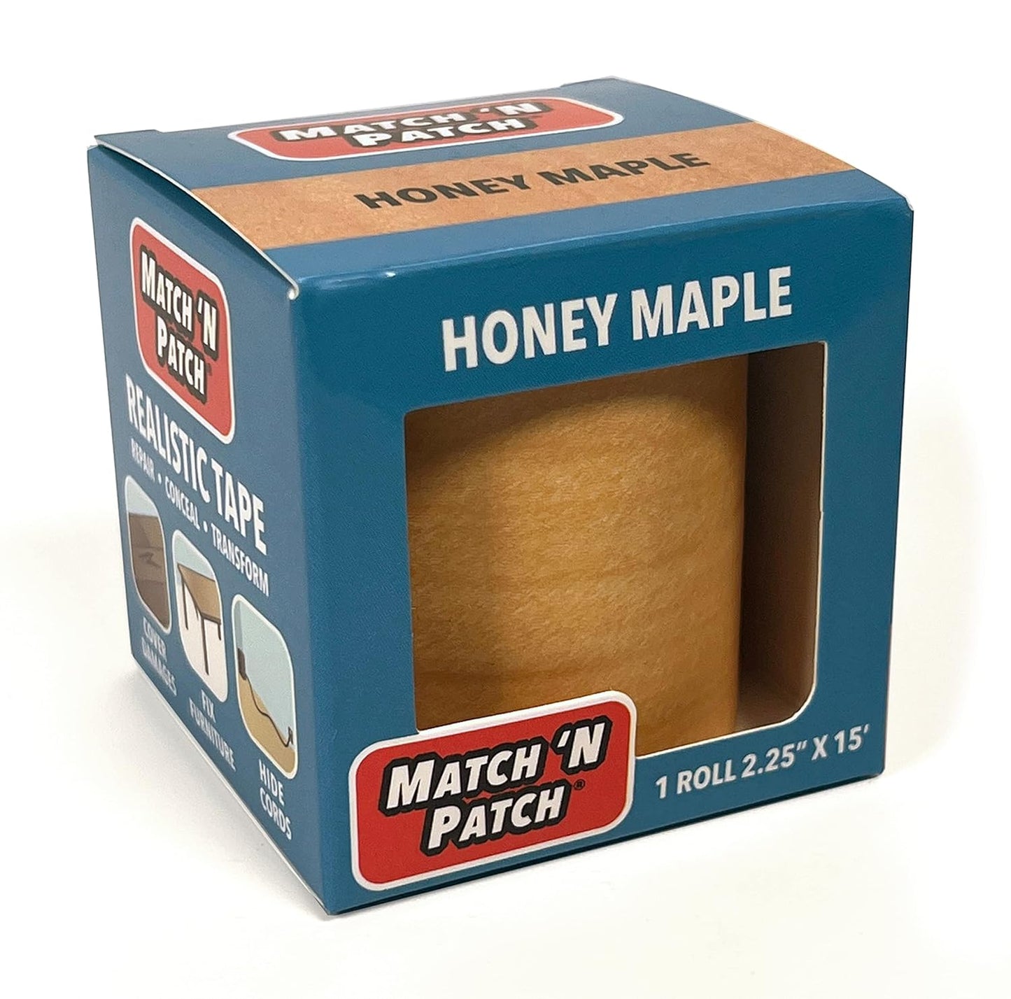 MATCH 'N PATCH Realistic Wood Grain Repair Tape - Durable Multi-Use Adhesive Tape for Furniture, Floors, Cabinets, Windows, Doors, RV, Home Decor & DIY Projects - Honey Maple, 2.25 inch x 15 feet