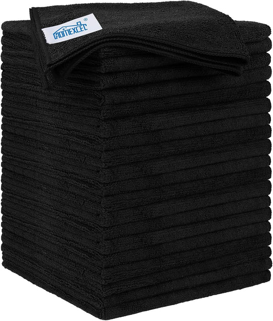 HOMEXCEL Microfiber Cleaning Cloth 20 Pack 11.5 x 11.5 inch Microfiber Towels for Cars Ultra Absorbent Car Washing Cloth Lint Free Streak Free Cleaning Rags for Car, Kitchen Window Black