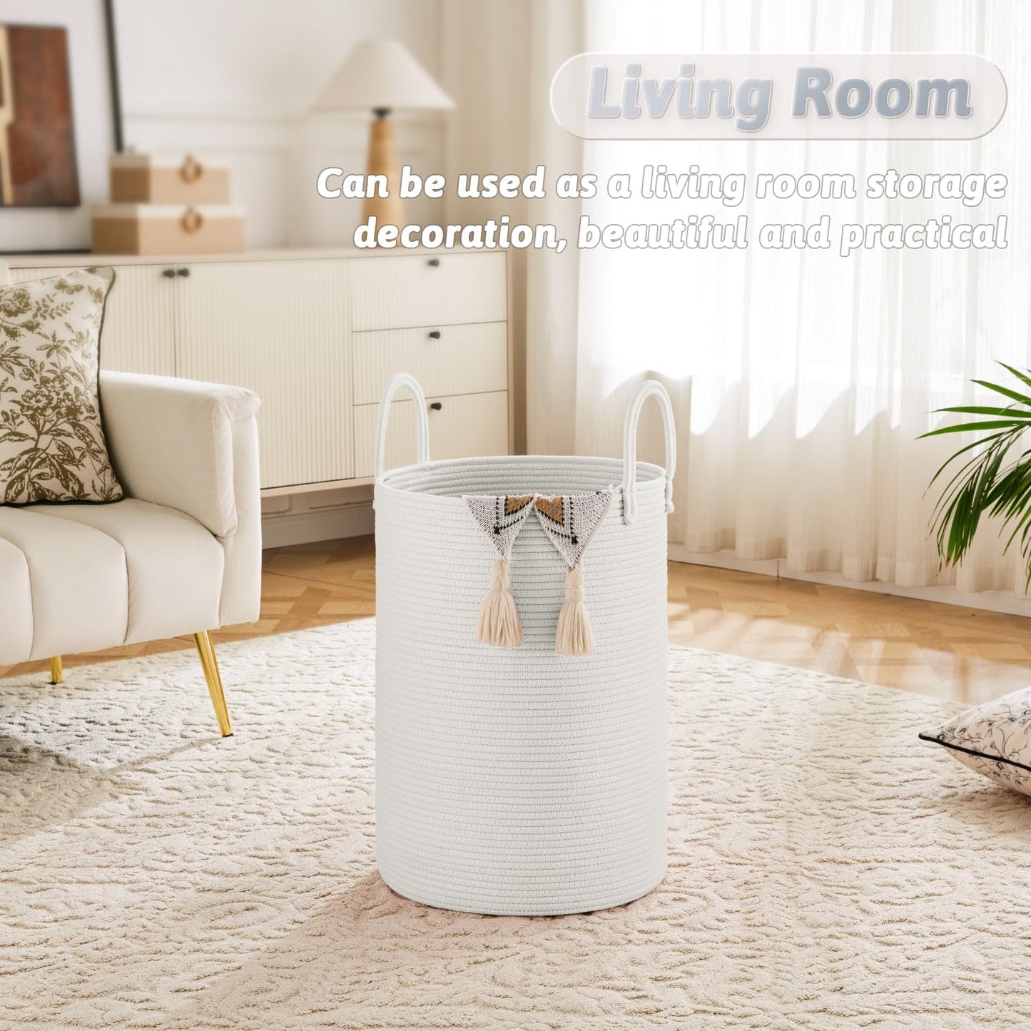Laundry Basket,Woven Cotton Rope Laundry Hamper,80L for Decorative Storage of Dirty Clothes,Toys and Blankets in Bathroom,Baby Room and Living Room