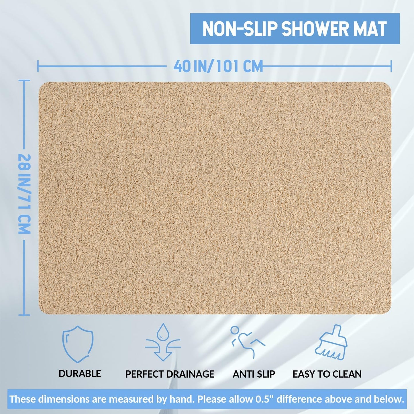 Non-Slip Bathtub Mat, Anti Slip Shower Mat, Fast Drying Bathtub Mats, Foot Scrubber Mat, Anti Slip Mat for Tub, Floor, Bathroom, Kitchen, Home, Hotel (Beige 40"×28")