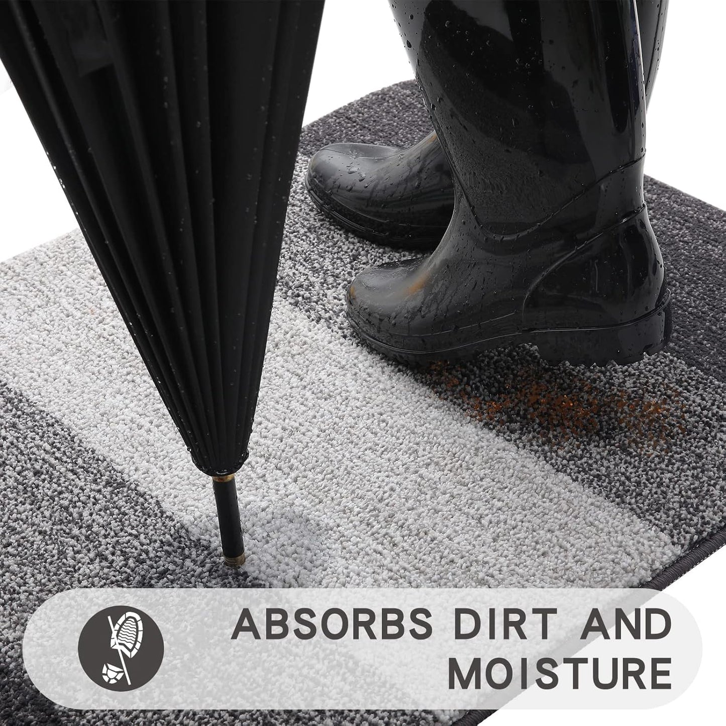 Kitinjoy Indoor Outdoor Door Mat, 40x32 Non-Slip Absorbent Dirt Trapper, Low-Profile Washable Inside Entrance Front Floor Mat, Sturdy Soft Entry Doormats for Entryway, Grey