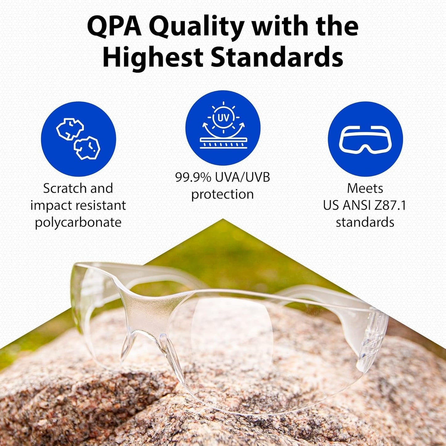 Quest Protective Apparel Safety Glasses for Men and Women - Anti Fog Safety Goggles for Shooting, Lab, or Construction – Polycarbonate Eye Protection [Clear & Pack of 2]